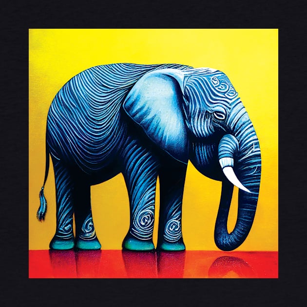 Stylised Elephant Art in Bold Blue, Yellow and Red by Geminiartstudio